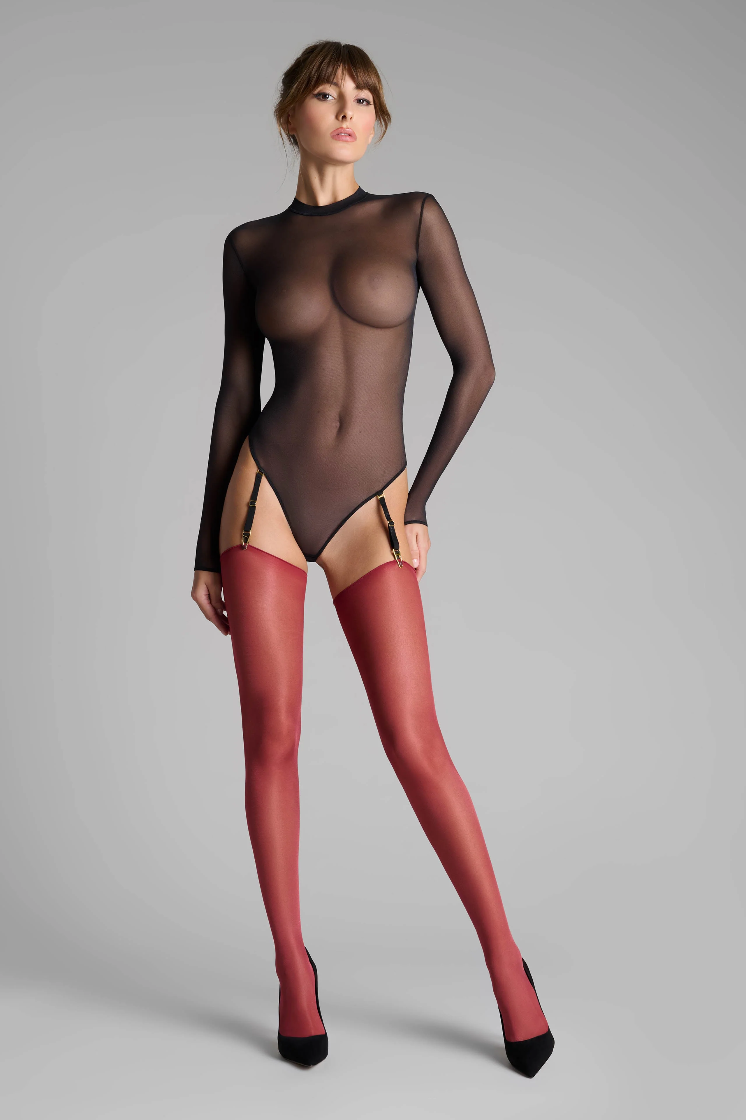 Cut and curled stockings 20D - Burgundy - LEGWEAR - Image 6